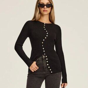 Commense Black Asymmetrical Button Top